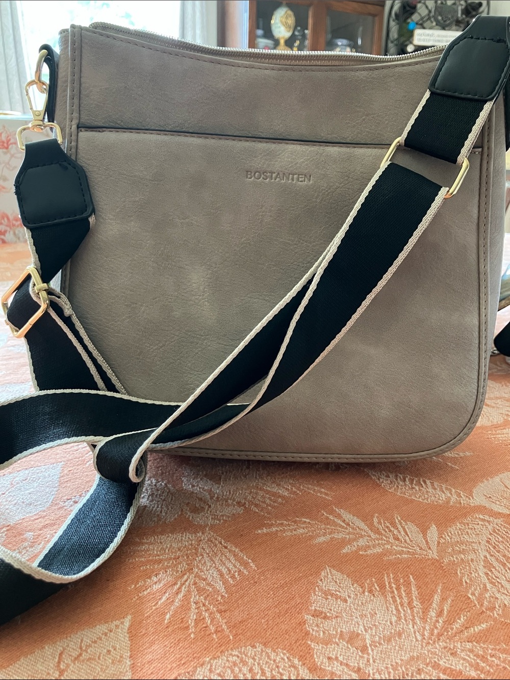 Bostanten Taupe Crossbody Bag with Contrast Strap